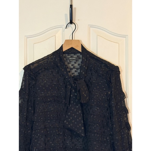 Isabel Marant | Lurex Dot Alba Top EU40/US Large Black Glitter Ruffle Trim - Picture 4 of 10
